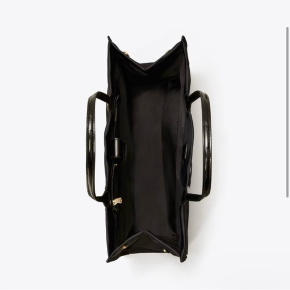 NWT Tory Burch Ella Black Patent Logo Tote with Signature Double T Logo - Picture 3 of 17